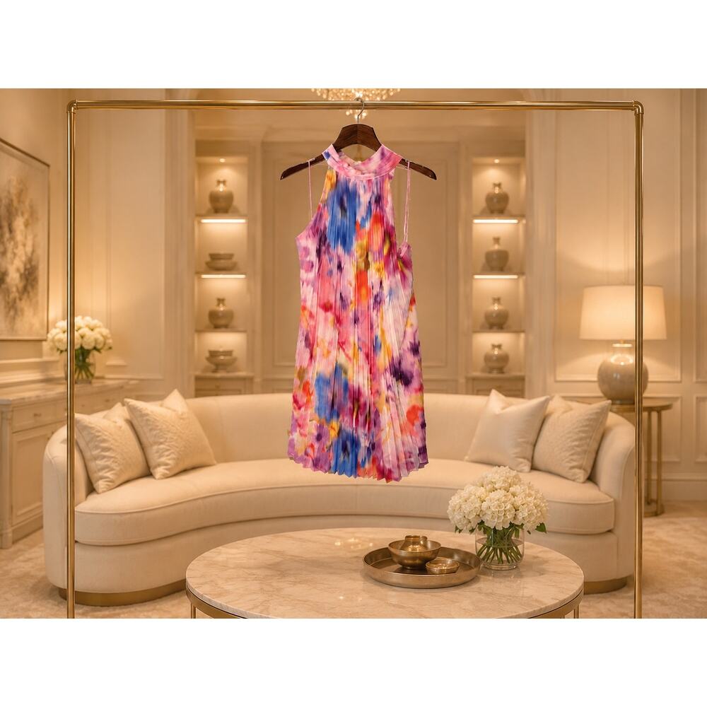 Belle by Badgley Mischka Valeria Pleated Floral Dress NWT Size 12 Garden Party
